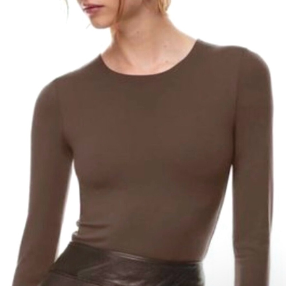 Aritiza Babaton Ribbed Brown Long Sleeve Size XXS / XS Contour Sculpt